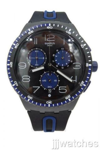 Swatch Kaicco Chronogragh Black/blue Silicone Date Watch Susb406 $120