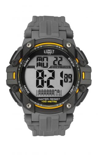 Limit Gents Grey Digital Sports Watch With Yellow Detail 5704