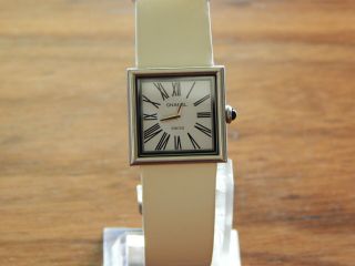 Authentic Chanel Mademoiselle Ss Watch White Dial Square Face