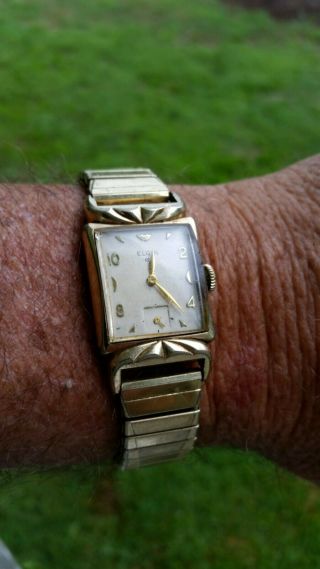 Vtg 1950’s Elgin Usa 17 Jewel 673 10k Rgp Top Men Wrist Watch