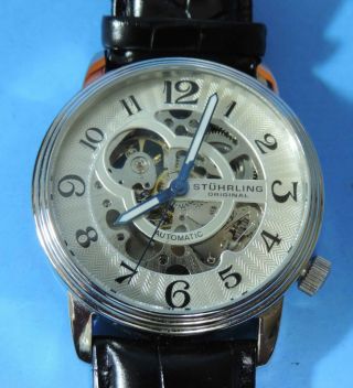 Men ' s Stuhrling Automatic Skeleton Guillioche Dial Watch ST - 90050 2
