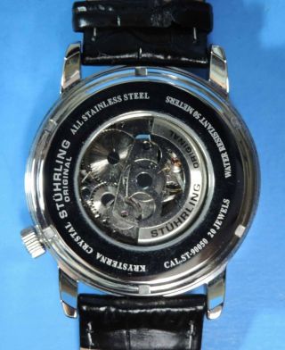 Men ' s Stuhrling Automatic Skeleton Guillioche Dial Watch ST - 90050 3