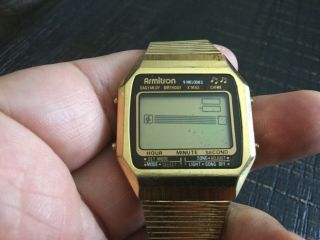 Vintage Armitron Gold Tone Lcd Digital Alarm Melody Watch Collectible