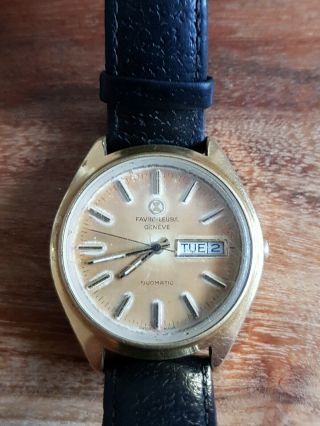 Vintage Favre Leuba Duomatic Automatic Swiss Watch Tropical Dial