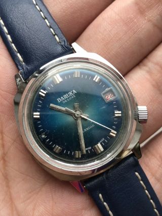 Vintage Daruka De Luxe Blue Swiss Made Mechanical Men Watch