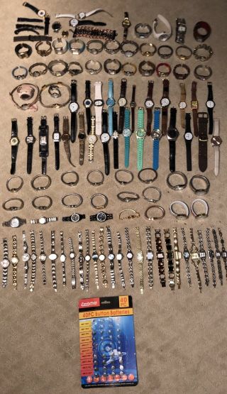 Huge Watch Lot; 110,  Women’s Assorted Watches; With Batteries;