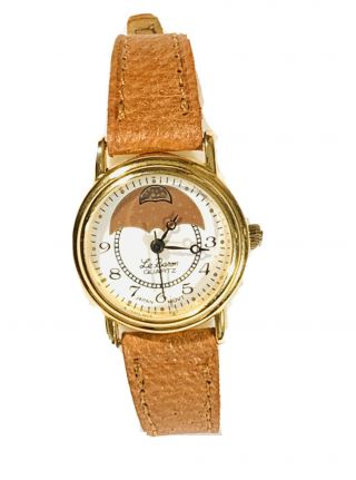 Vintage Le Baron Moon Phase Women’s Quartz Wrist Watch Gold Tone Bezel (1619m)