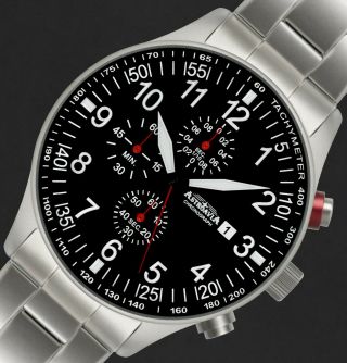 Astroavia Flight Aviator Mens Watch Black Dial Pilot Quartz Chronograph - Reloj