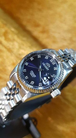 Orient Oyster President Date Ladies Sapphire Nr16003d Blue Dial Made In Japan