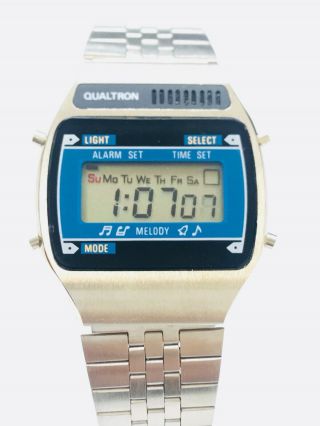 Vintage Qualtron Melody Lcd Alarm Chronograph Digital Wrist Watch Nos (136m)