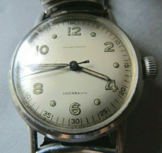Vintage 1960s Jean Louis Roehrich Incabloc Wrist Watch Military Style Swiss