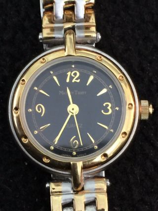 Mathey Tissot Ladies Watch Black Face Gold Dial Stainless Steel Two Tone Band
