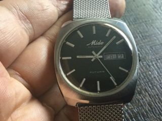 Vintage Mido Futura Automatic Day Date Watch Silver Tone Collectible