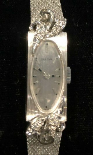 Bulova Vintage Swiss Diamond Watch 14k White Gold Ladies - Looks & Great -