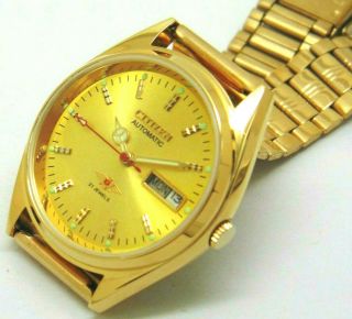 VINTAGE CITIZEN AUTOMATIC 21 JEWEL GOLD PLATED DAY DATE MEN ' S WRIST WATCH 2