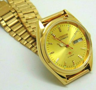 VINTAGE CITIZEN AUTOMATIC 21 JEWEL GOLD PLATED DAY DATE MEN ' S WRIST WATCH 3