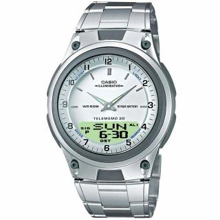 Casio Uhr Aw - 80d - 7a Analog Digitaluhr Herren Edelstahl Silber Watch & Ovp