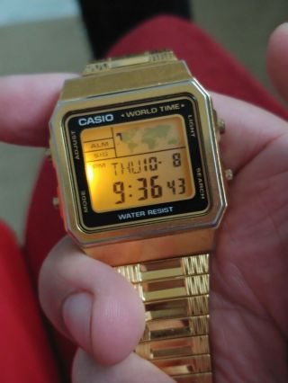 Casio A500wga - 1d World Time Digital Stainless Steel Watch World Map Gold Custom