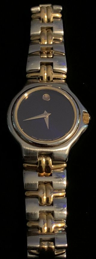 Swiss Made Movado Ladies Museum Watch Black Dial Stainless Steel Gold Bracelet
