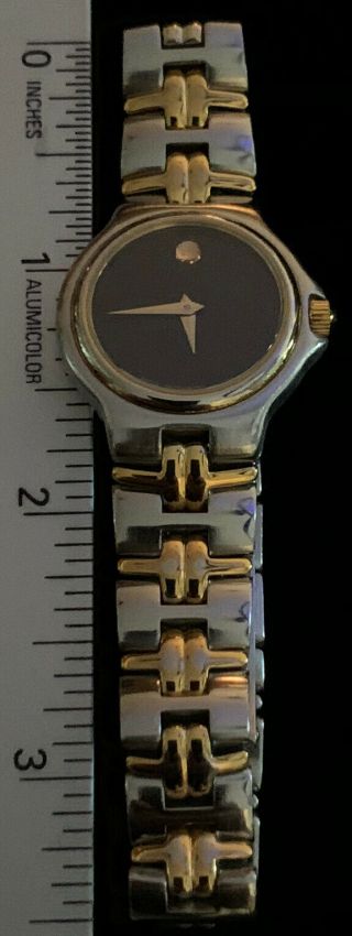 SWISS MADE MOVADO LADIES MUSEUM WATCH BLACK DIAL STAINLESS STEEL GOLD BRACELET 2