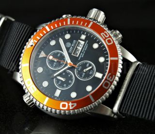 Deep Blue 44mm Orange Bezel Black Dial Master 1000 Sapphire Watch W Extra Strap