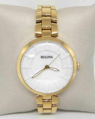 Bulova Dress White Dial Gold - Tone Ladies Watch 97l142 $499.  00