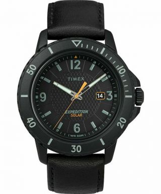 Timex Tw4b14700,  Gallatin,  Expedition Black Leather Watch,  Solar Battery,  Date