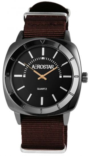 Aerostar Herrenuhr Schwarz Braun Analog Metall Textil Armbanduhr X211071000005
