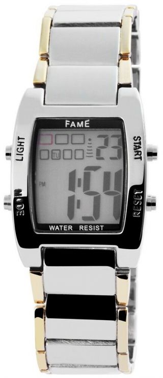 Fame Herrenuhr Silber Gold Digital Datum Alarm Metall Armbanduhr X200414000138