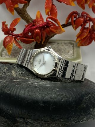 Elegant Citizen Eco - Drive Ladies Diamond Studded S/s Mother Of Pearl Watch