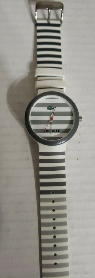 Lacoste Watch Unisex Gray White Striped Silicone Band
