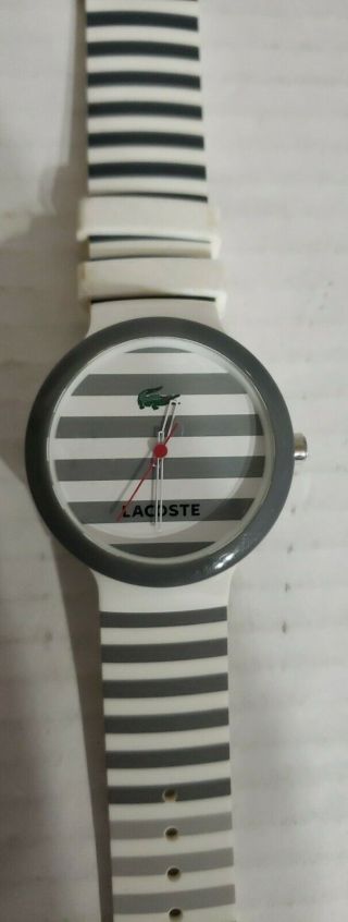 Lacoste Watch Unisex Gray White Striped Silicone Band 2