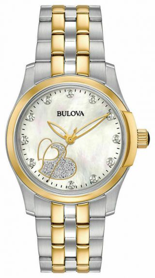 Bulova 98p152 Ladies Diamond Accented Two Tone Mother Of Pearl Dial Watch
