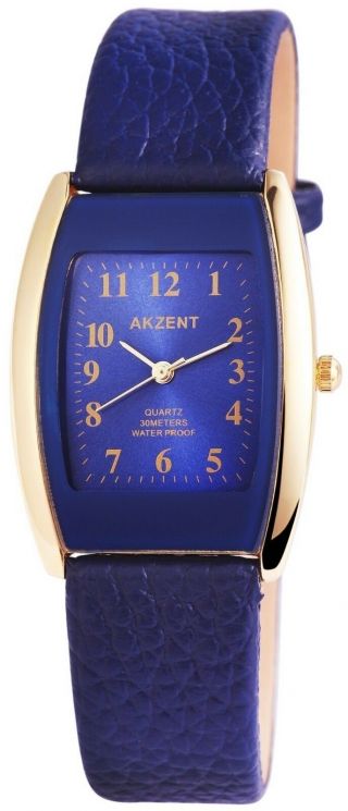 Akzent Damenuhr Blau Gold Analog Metall Kunst - Leder Armbanduhr Quarz X1900043003