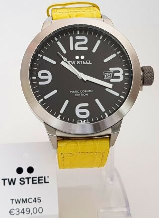 Tw Steel Armbanduhr Herrenuhr Big Xxl Ø 50 Mm Uhr Schwarz Lederband Gelb 12