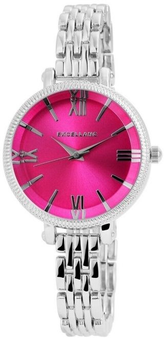 Excellanc Damenuhr Pink Silber Analog Metall Quarz Armbanduhr X180625500009