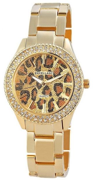 Damenuhr Quarz Armbanduhr Gold Bling glitzer Steinchen Leopard Luxus 1508/003 2