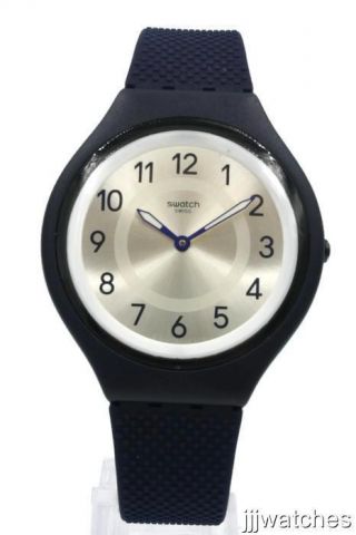 Swatch Skinnight Navy Blue Silicone Skin Watch 40mm Svun101 $120