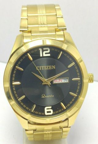 Vintage Japan Made Citizen Quartz Day&date Black Dial Wrist Watch Men 