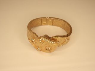 Fancy Eloga 17 Jewels Bracelet Watch Women ' s Hinged Gold Rhinestones Winding 2