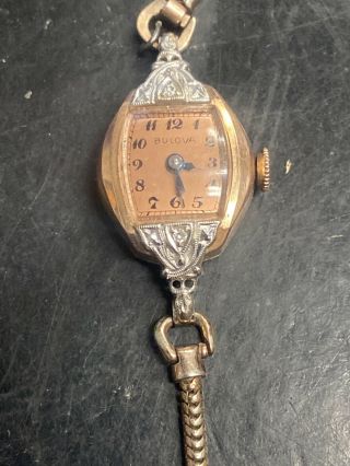 Vintage Bulova Lady’s 14k Solid Rose Gold And Diamond Watch Not