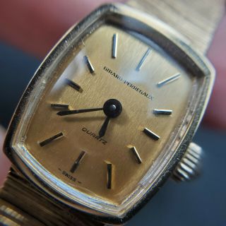 Vintage Ladies Girard Perregaux Stainless Steel Quartz Watch Gold Tone - Runs
