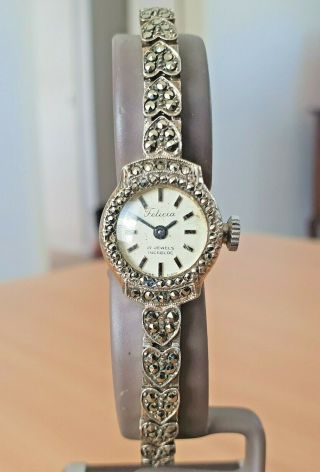 Vintage Felicia Gp & Marcasite Swiss 17 Jewel Hand Wind Watch