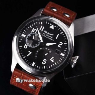 47mm Parnis Black Dial Power Reserve St2530 Automatic Mens Luxury Watch P120