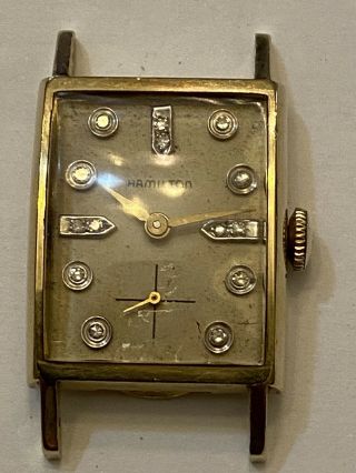 Vintage Hamilton 22 Jewel 770 Movement 10k Gold Diamond Face Watch Runs