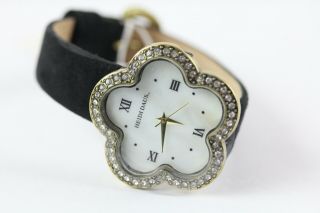 Heidi Daus Flower Watch Art Deco Leather Band White Watch