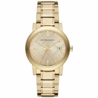 Authentic Burberry The City Champagne Dial Gold Tone Unisex Watch Bu9033