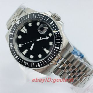 40mm Sterile Black Dial Ceramic Sliver Sapphire Glass Date Automatic Mens Watch