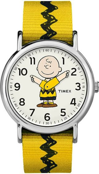 Timex Tw2r41100,  Peanuts - Charlie Brown Weekender Yellow Slip Thru Fabric Watch