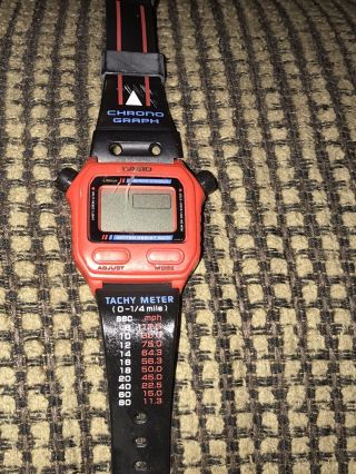 Vintage Casio Sw - 200 Chronograph Watch Stopwatch Japan Tachy Meter Red Crack Scr